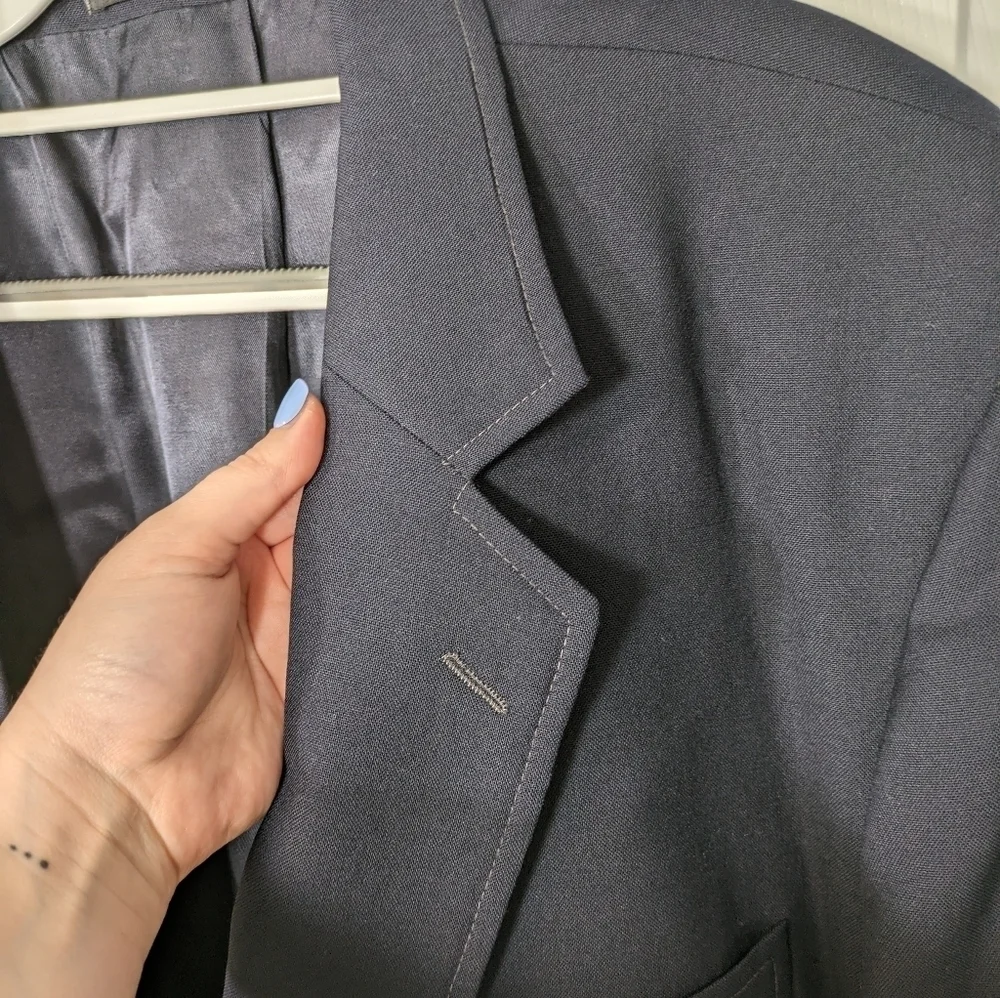 Vintage Alexander Shields Park Avenue Navy Contrast Stitched Wool‎ Blazer 48R
